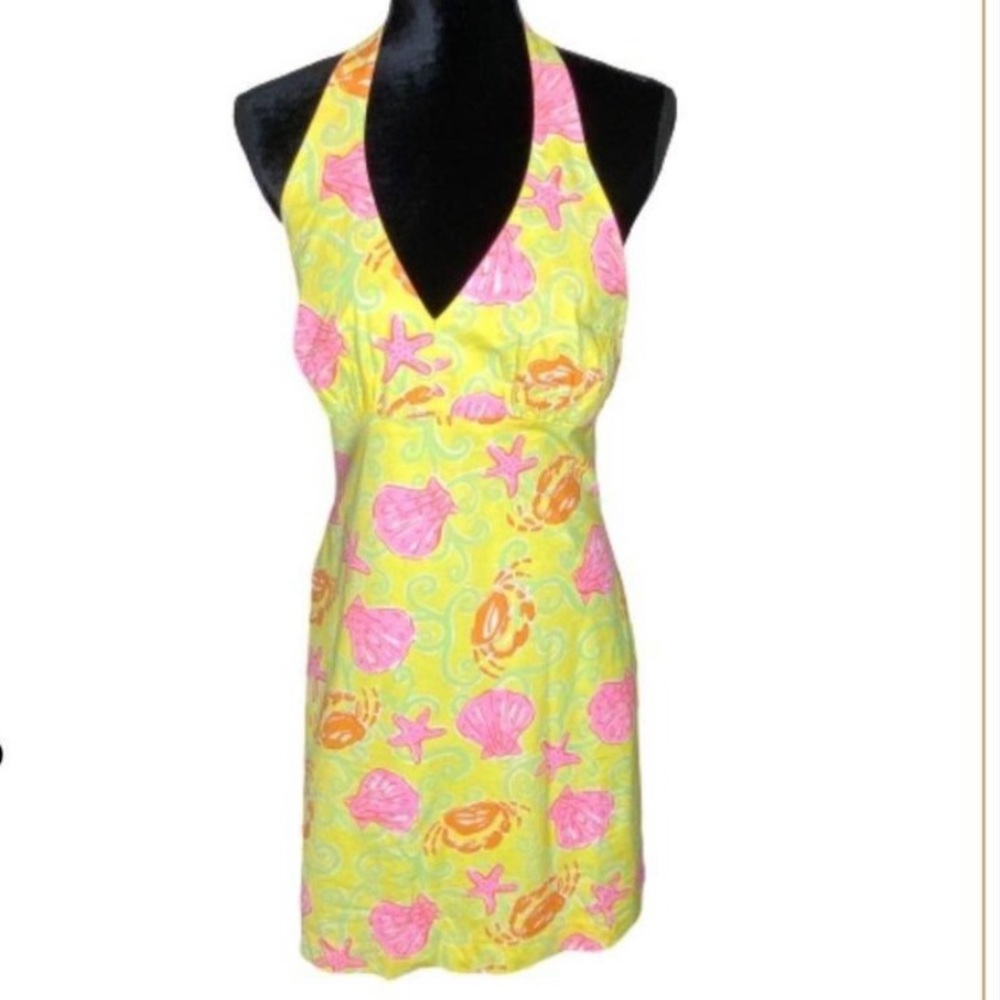 LILLY PULITZER SUNRISE HALTER YELLOW PINK DRESS